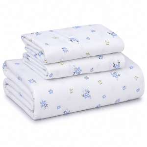 Drap plat imprimé Fleurs Bleues 02