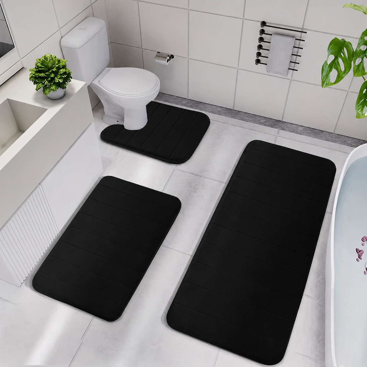 Set de tapis salle de bain 3 pièces – noir