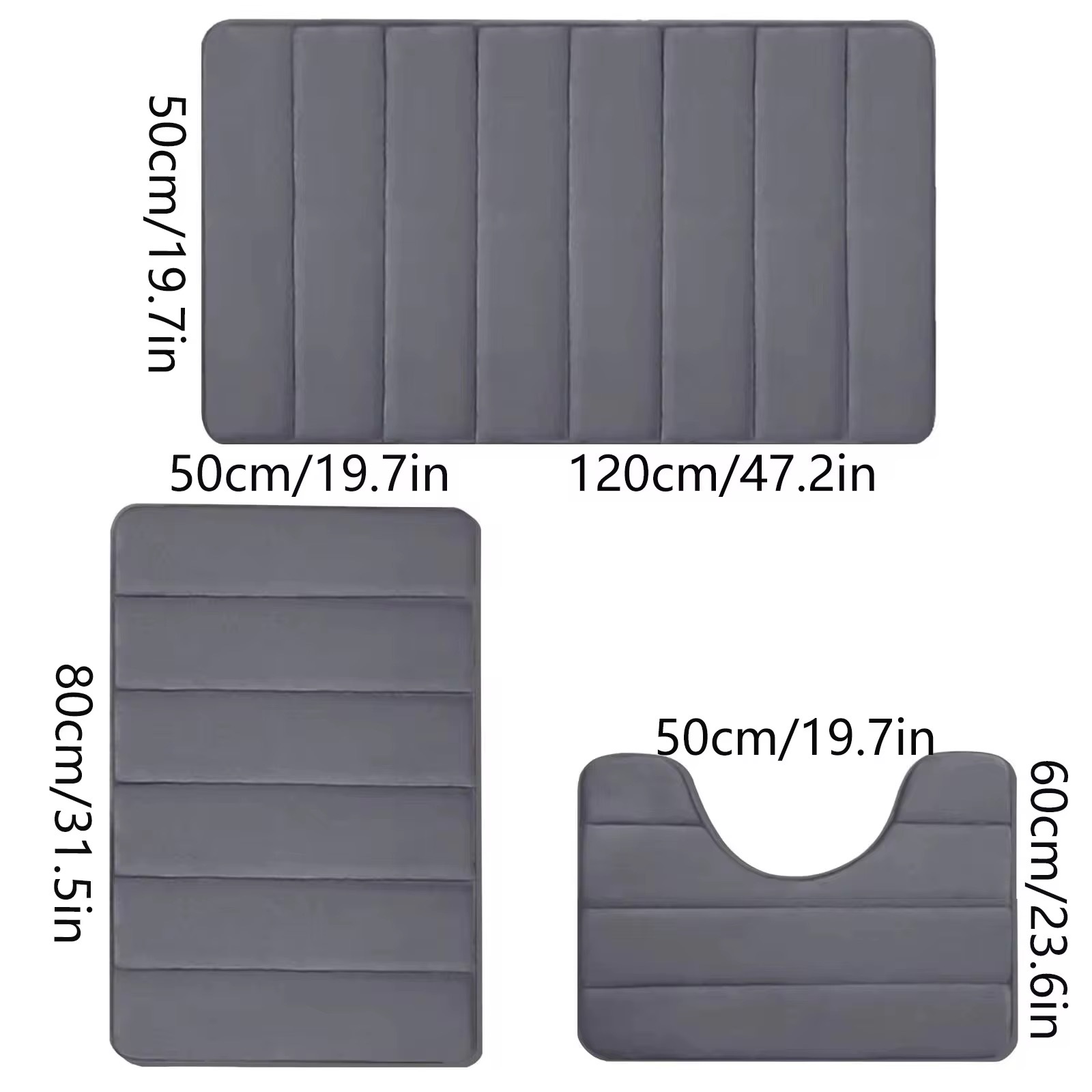 Set de tapis salle de bain 3 pièces – Gris – Image 2