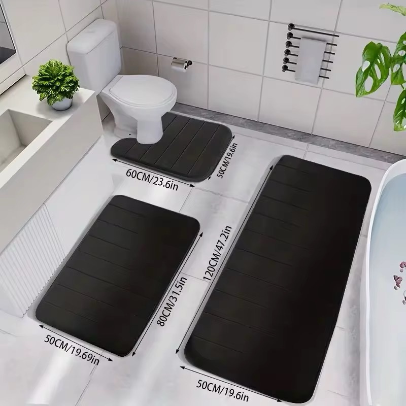 Set de tapis salle de bain 3 pièces – noir – Image 2