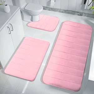 Set de tapis salle de bain 3 pièces – Rose