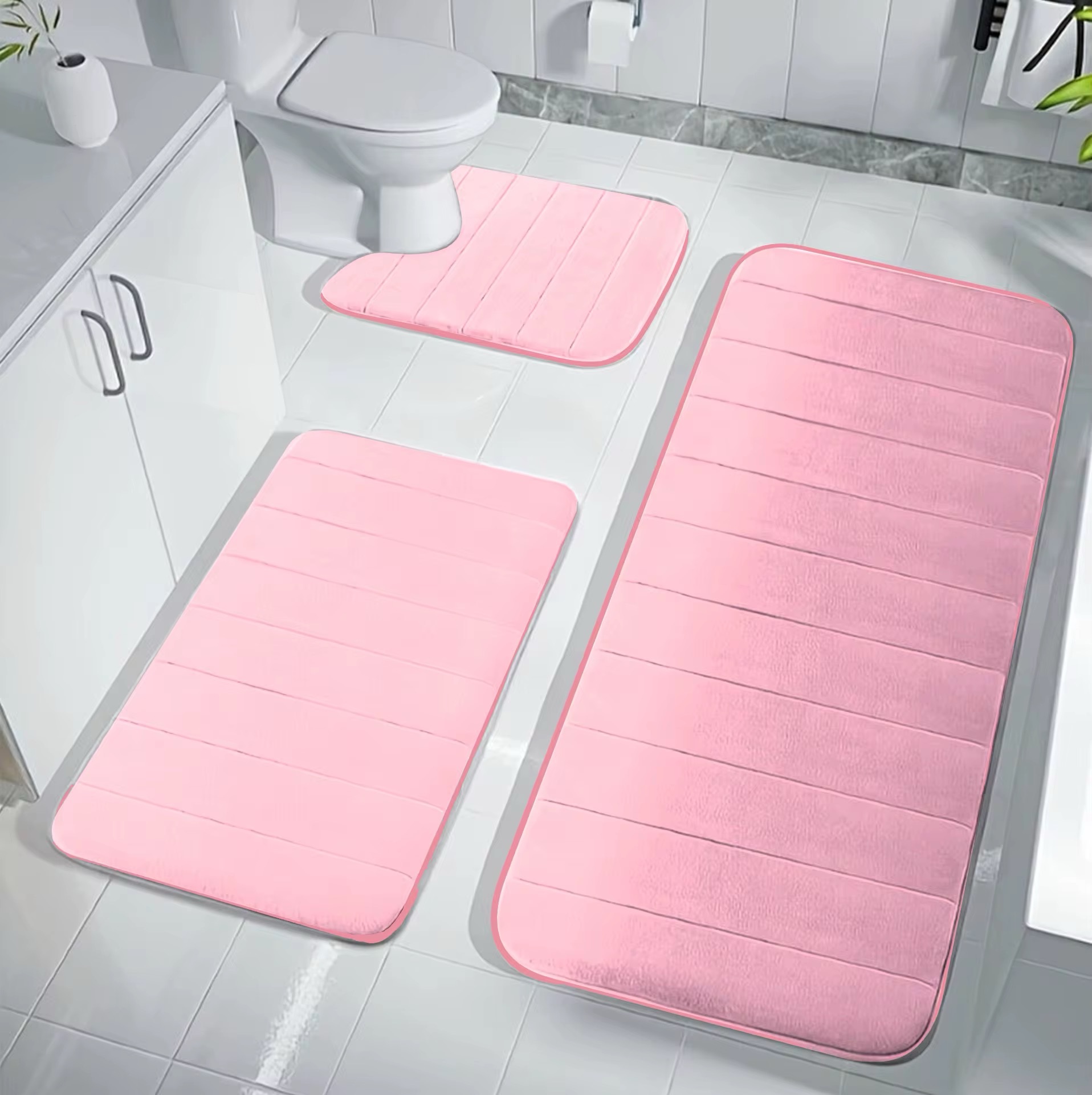 Set de tapis salle de bain 3 pièces – Rose