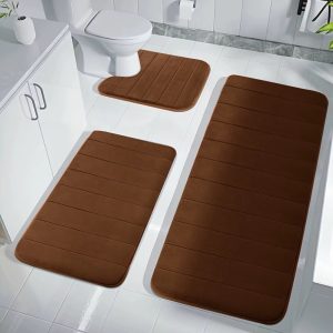Set de tapis salle de bain 3 pièces – Marron