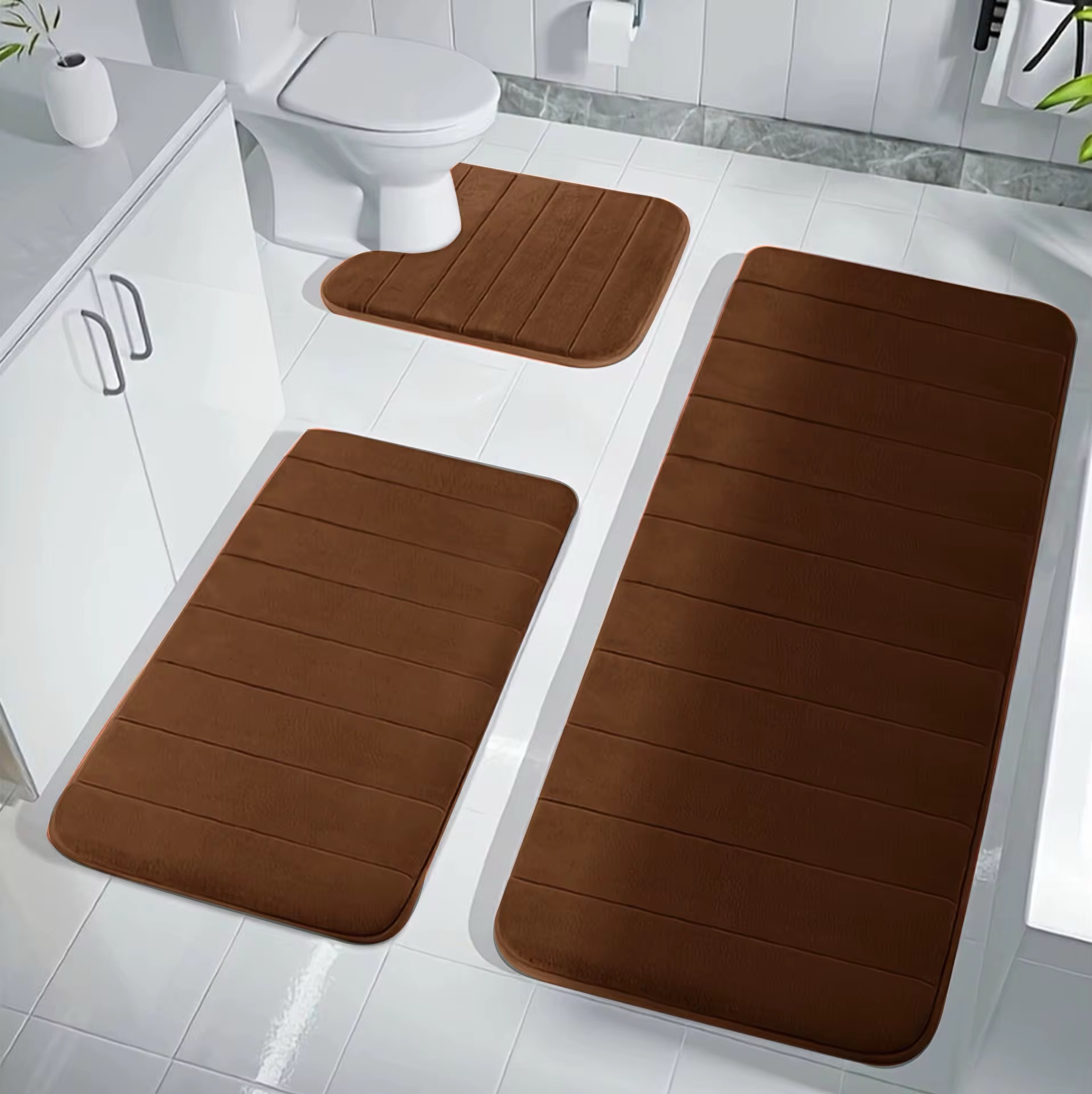 Set de tapis salle de bain 3 pièces – Marron