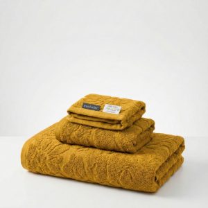 Ensemble serviette Floral signature jaune moutarde